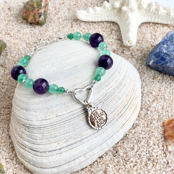 Christian Heart Gemstone Charm Bracelet - Open Heart - Picture 6 of 7